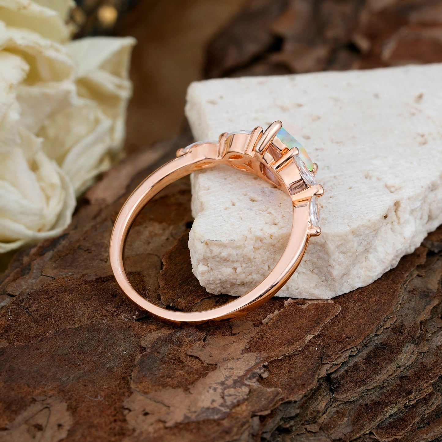 Pear Shaped Opal Nature Inspired Promise Engagement Ring