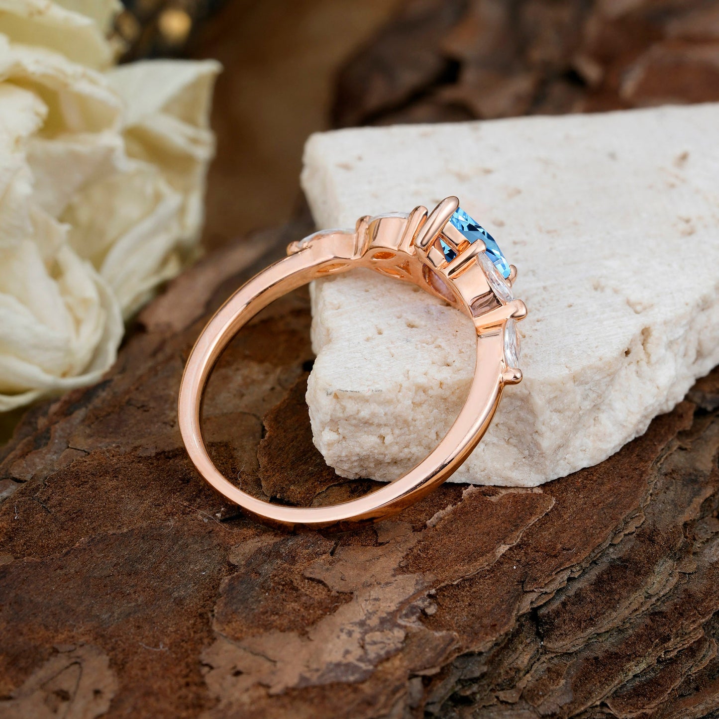 Pear Shaped Aquamarine Nature Inspired Promise Engagement Ring