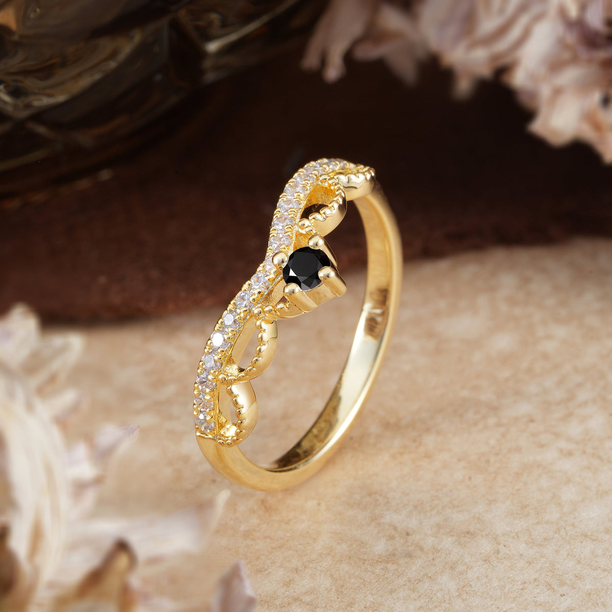 Princess Queen Crown Tiara Ring Unique Black Onyx Band Ring