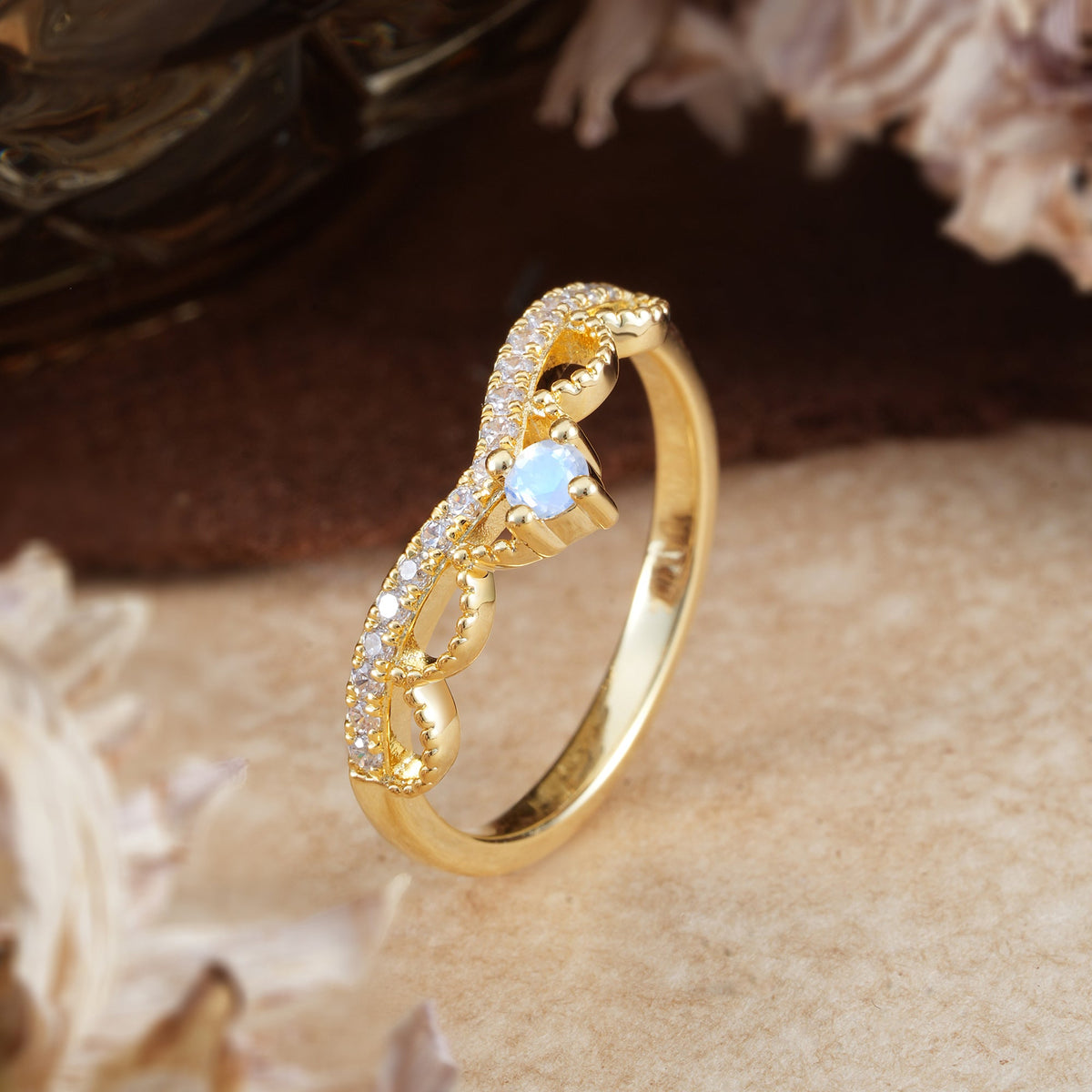 Princess Queen Crown Tiara Ring Unique Natural Moonstone Band Ring