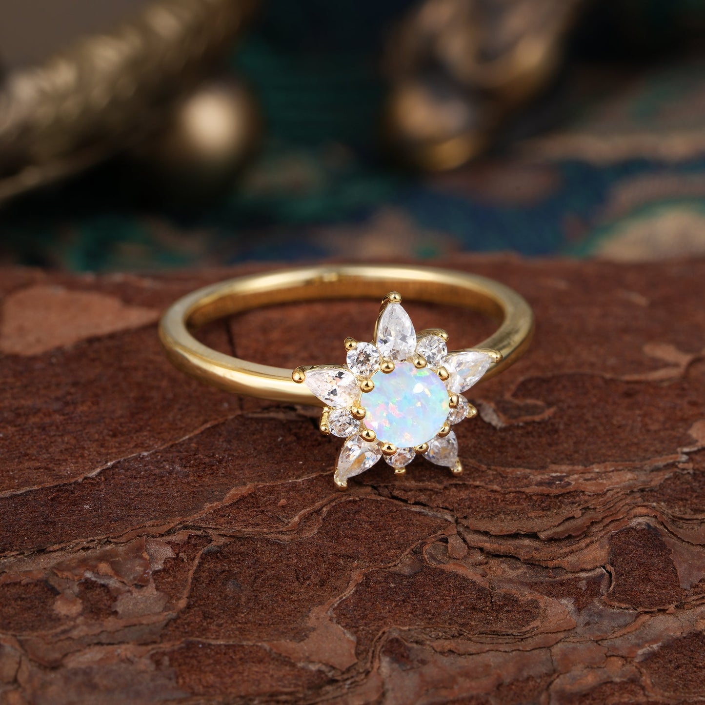 Lab Grown Opal Engagement Ring | Floral Opal Cluster Setting
