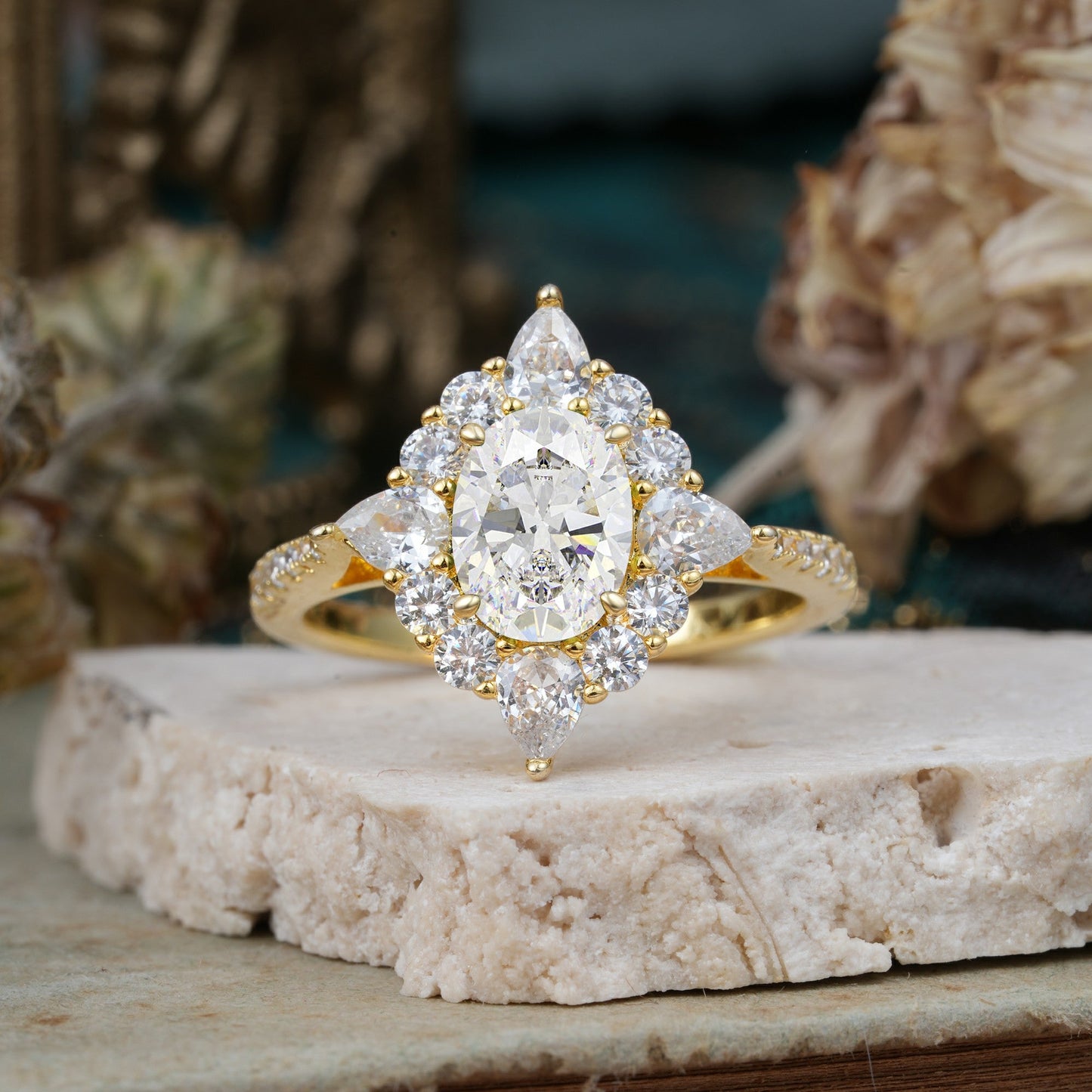 Luxury Oval Cut Halo Pavé Moissanite Engagement Ring