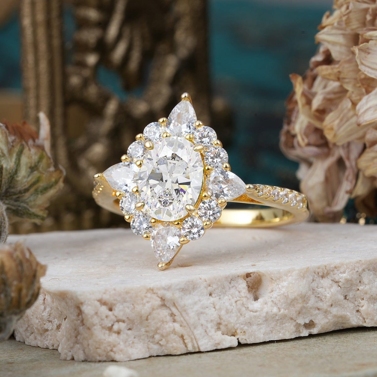 Luxury Oval Cut Halo Pavé Moissanite Engagement Ring