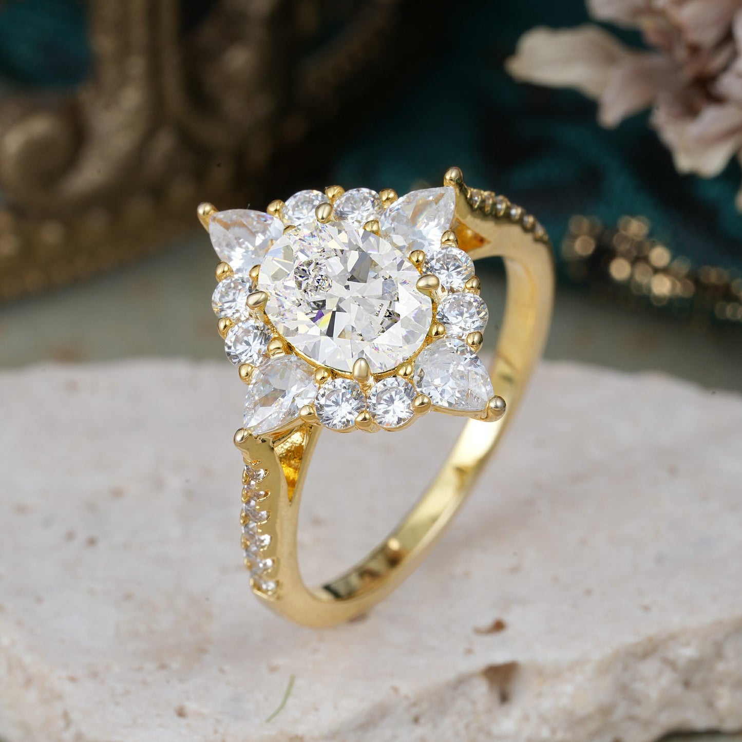 Luxury Oval Cut Halo Pavé Moissanite Engagement Ring