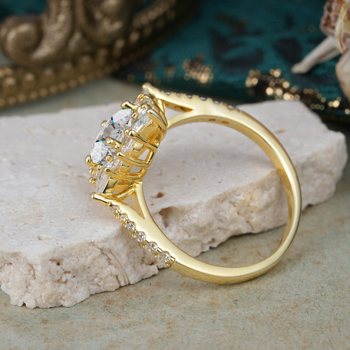 Luxury Oval Cut Halo Pavé Moissanite Engagement Ring