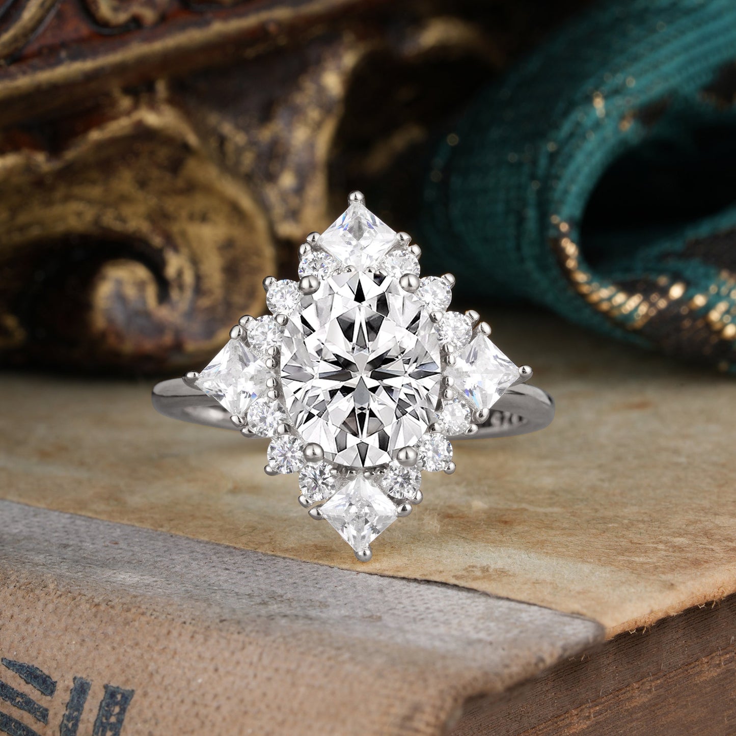 3CT Oval Cut Lab Diamond Halo Engagement Ring for Women