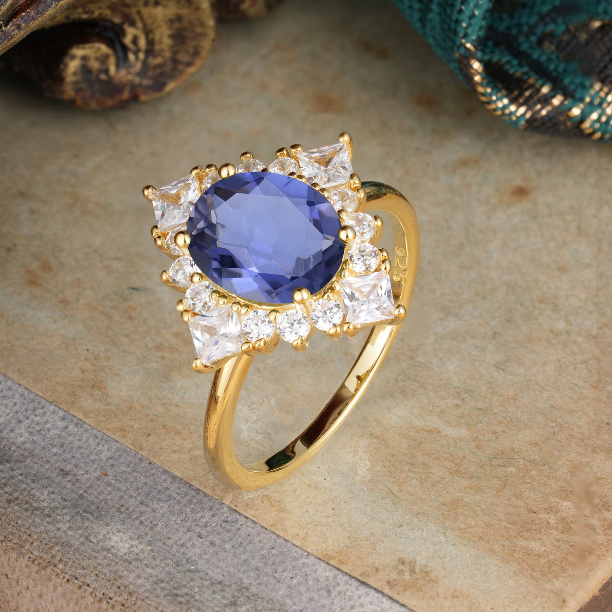 3CT Oval Cut Tanzanite Halo Engagement Ring for Women
