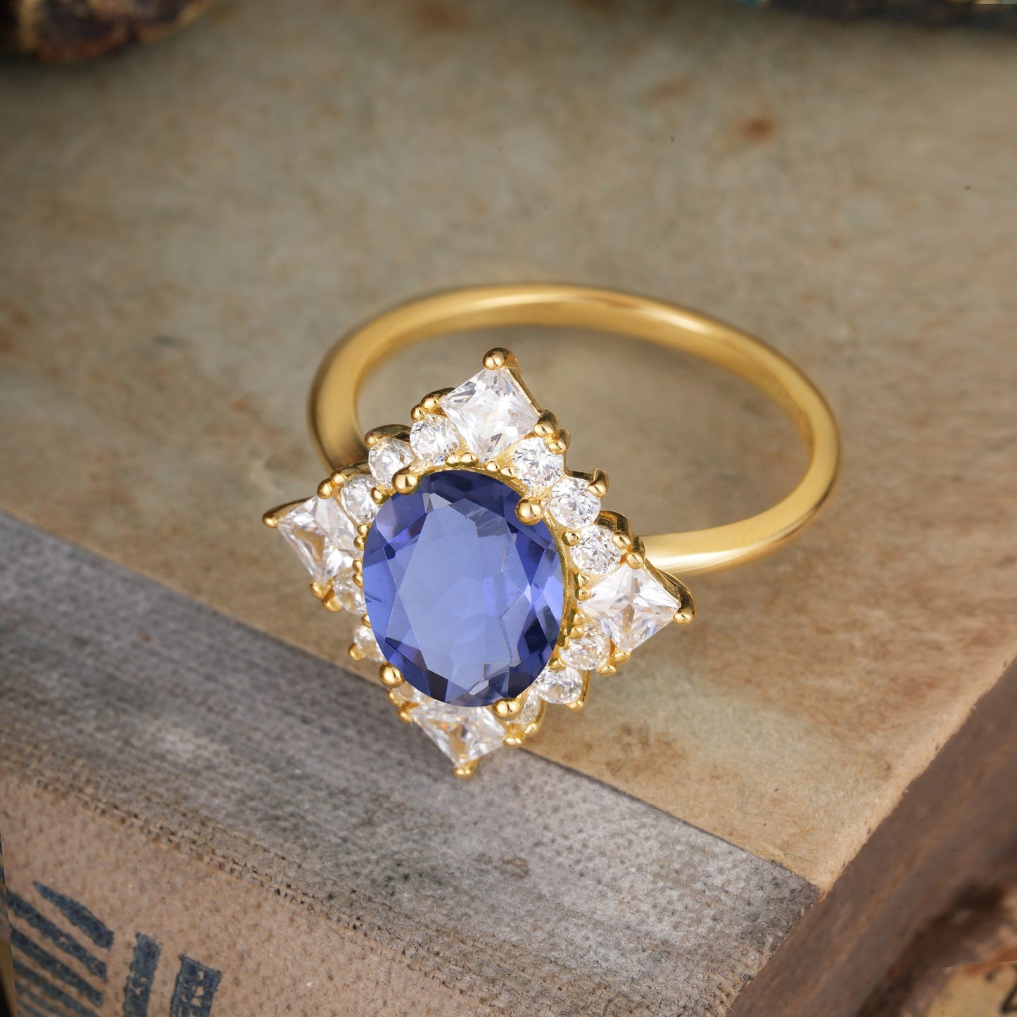 3CT Oval Cut Tanzanite Halo Engagement Ring for Women