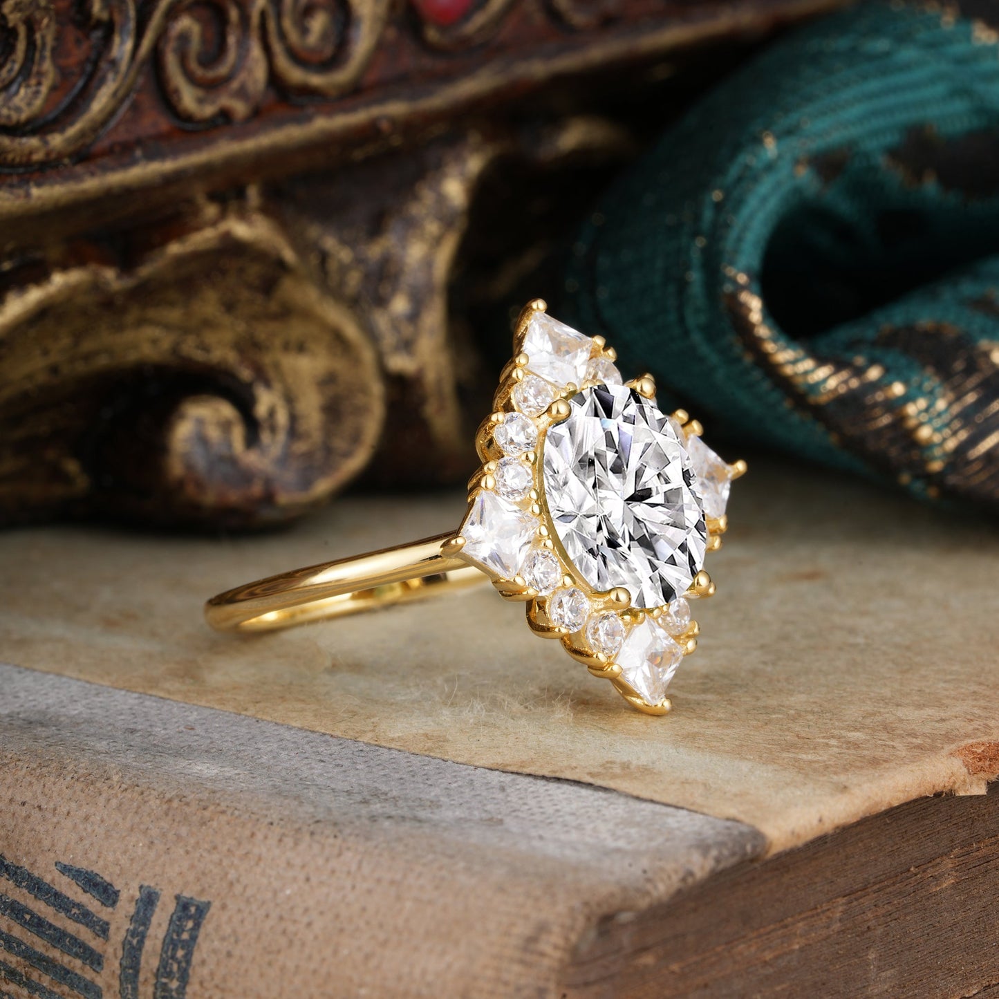 3CT Oval Cut Lab Diamond Halo Engagement Ring for Women
