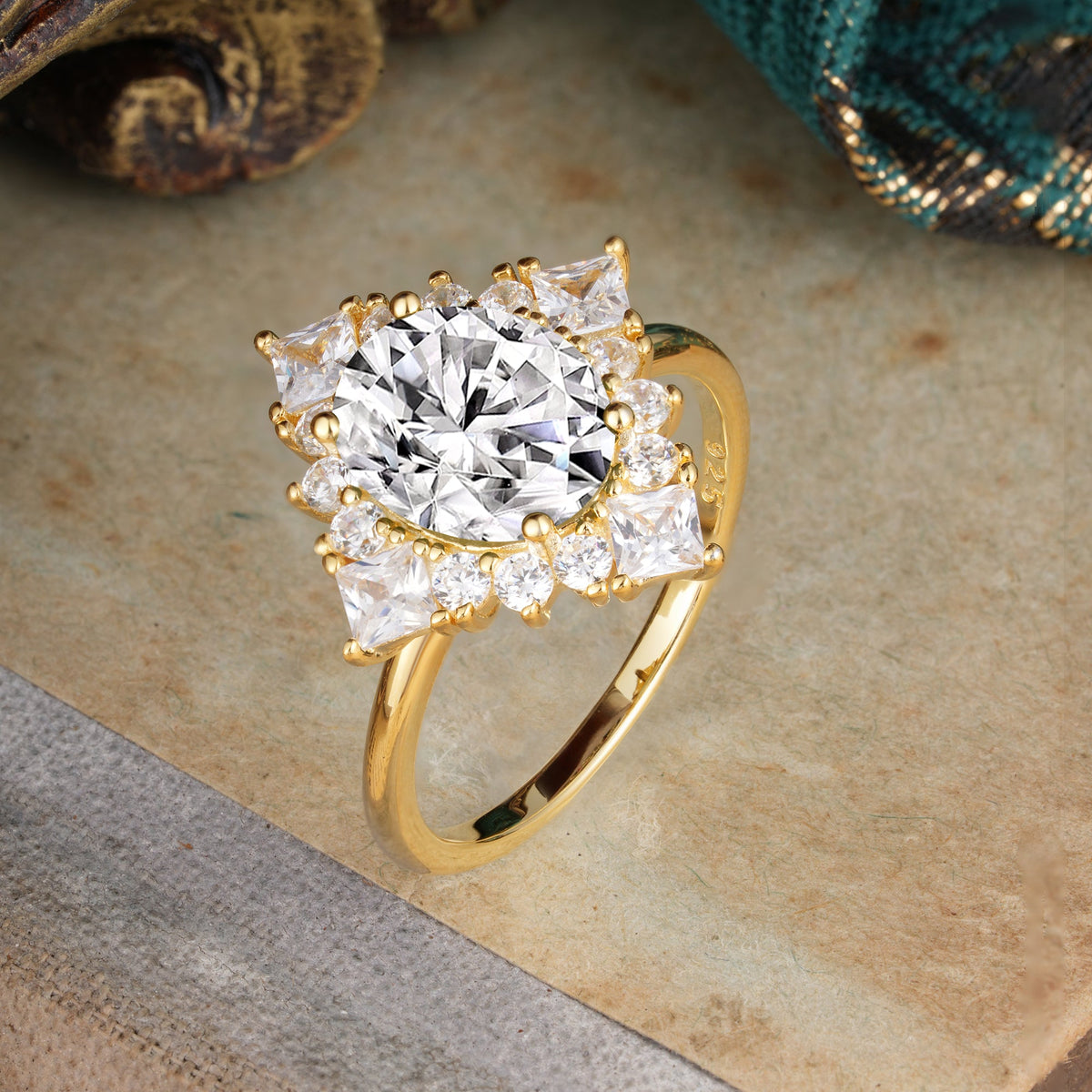 3CT Oval Cut Lab Diamond Halo Engagement Ring for Women