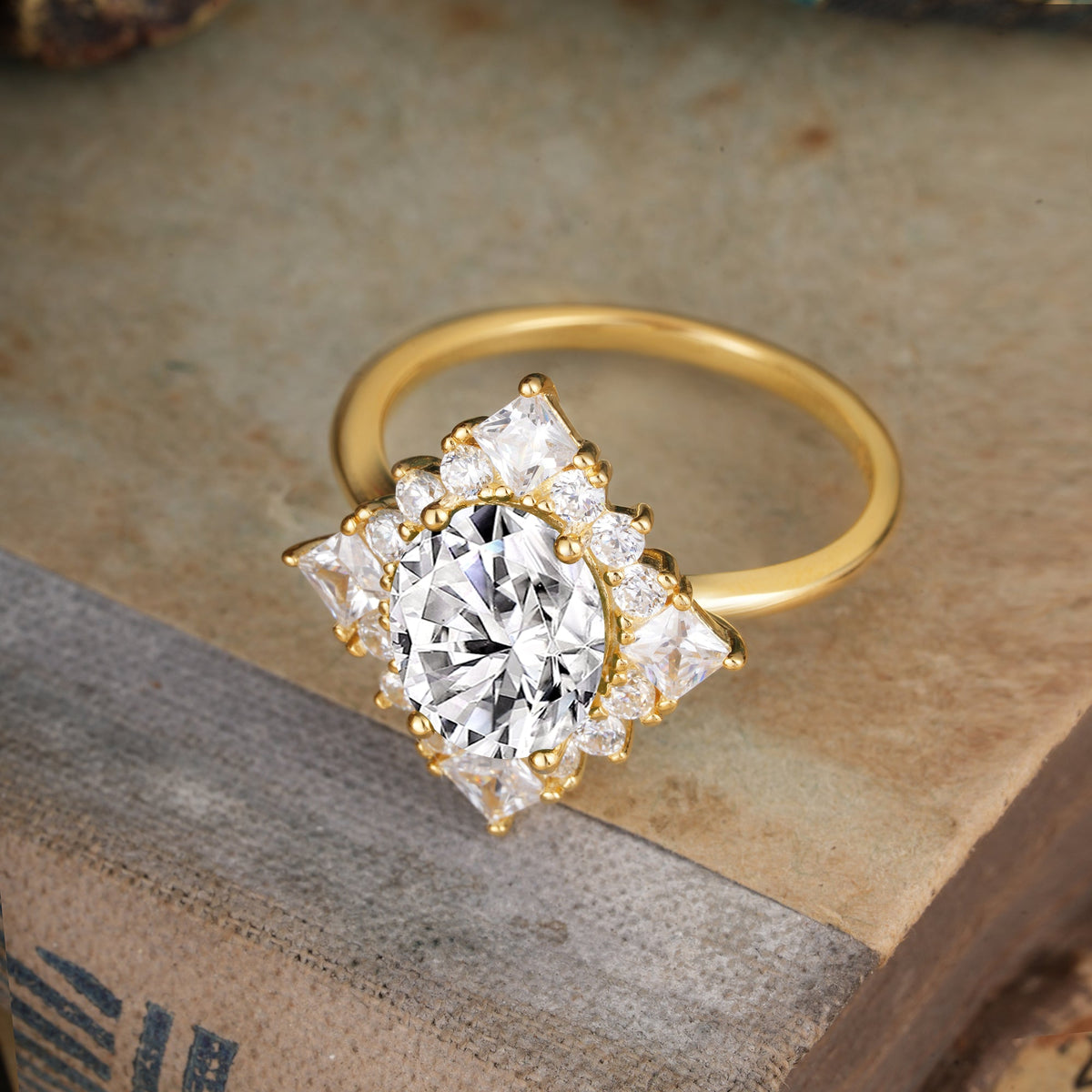 3CT Oval Cut Lab Diamond Halo Engagement Ring for Women