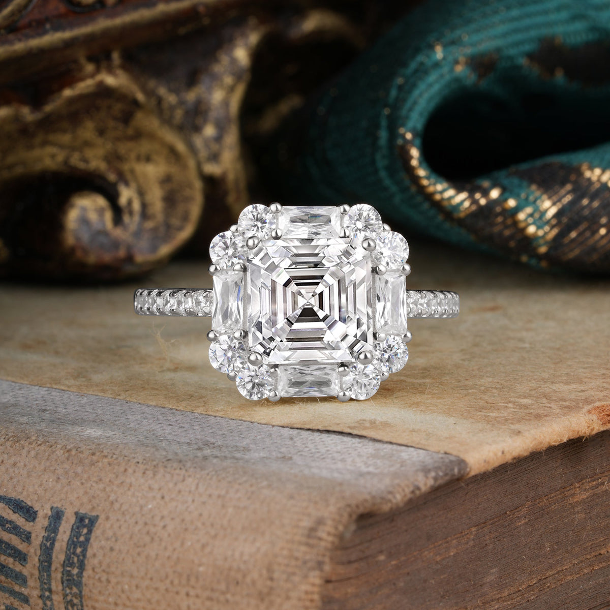 2.5CT Radiant Cut Lab Diamond Cluster Engagement Ring