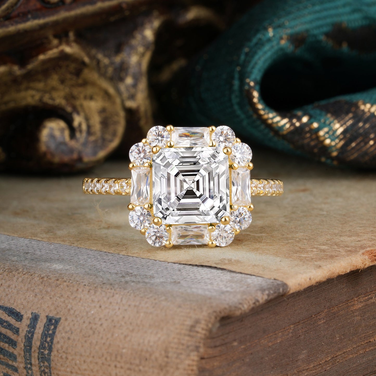 2.5CT Radiant Cut Lab Diamond Cluster Engagement Ring