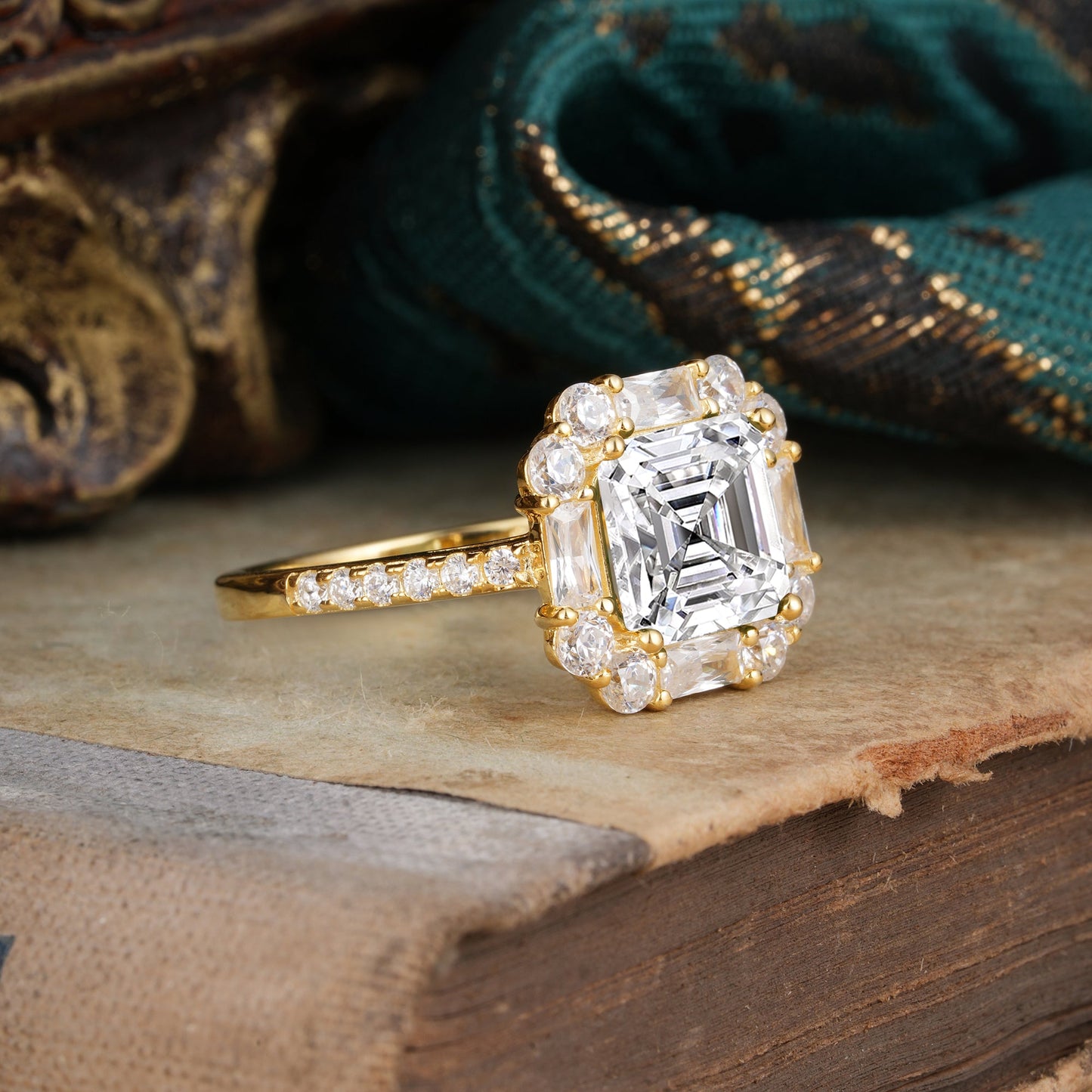 2.5CT Radiant Cut Lab Diamond Cluster Engagement Ring