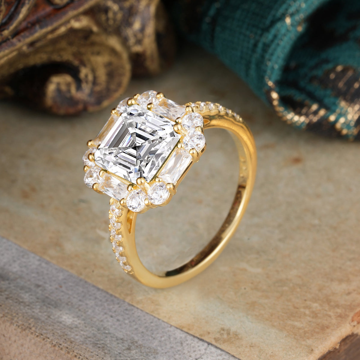 2.5CT Radiant Cut Lab Diamond Cluster Engagement Ring