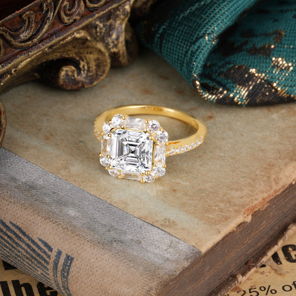 2.5CT Radiant Cut Lab Diamond Cluster Engagement Ring