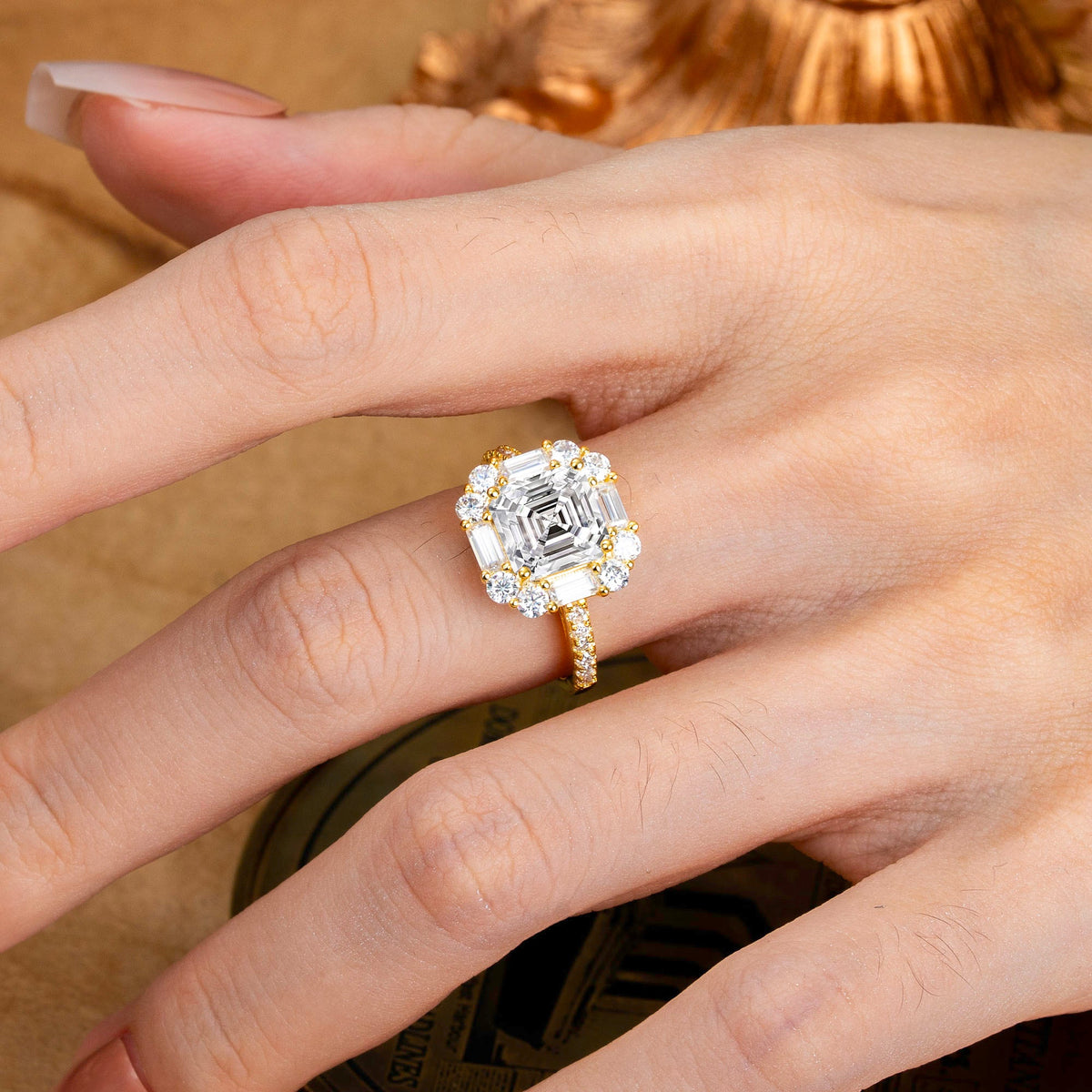 2.5CT Radiant Cut Lab Diamond Cluster Engagement Ring