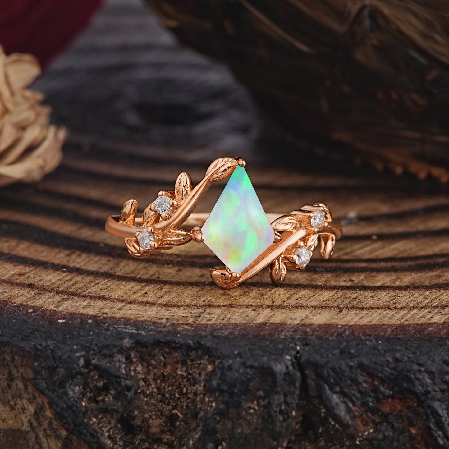 Dazzling Kite Cut Opal Engagement Ring