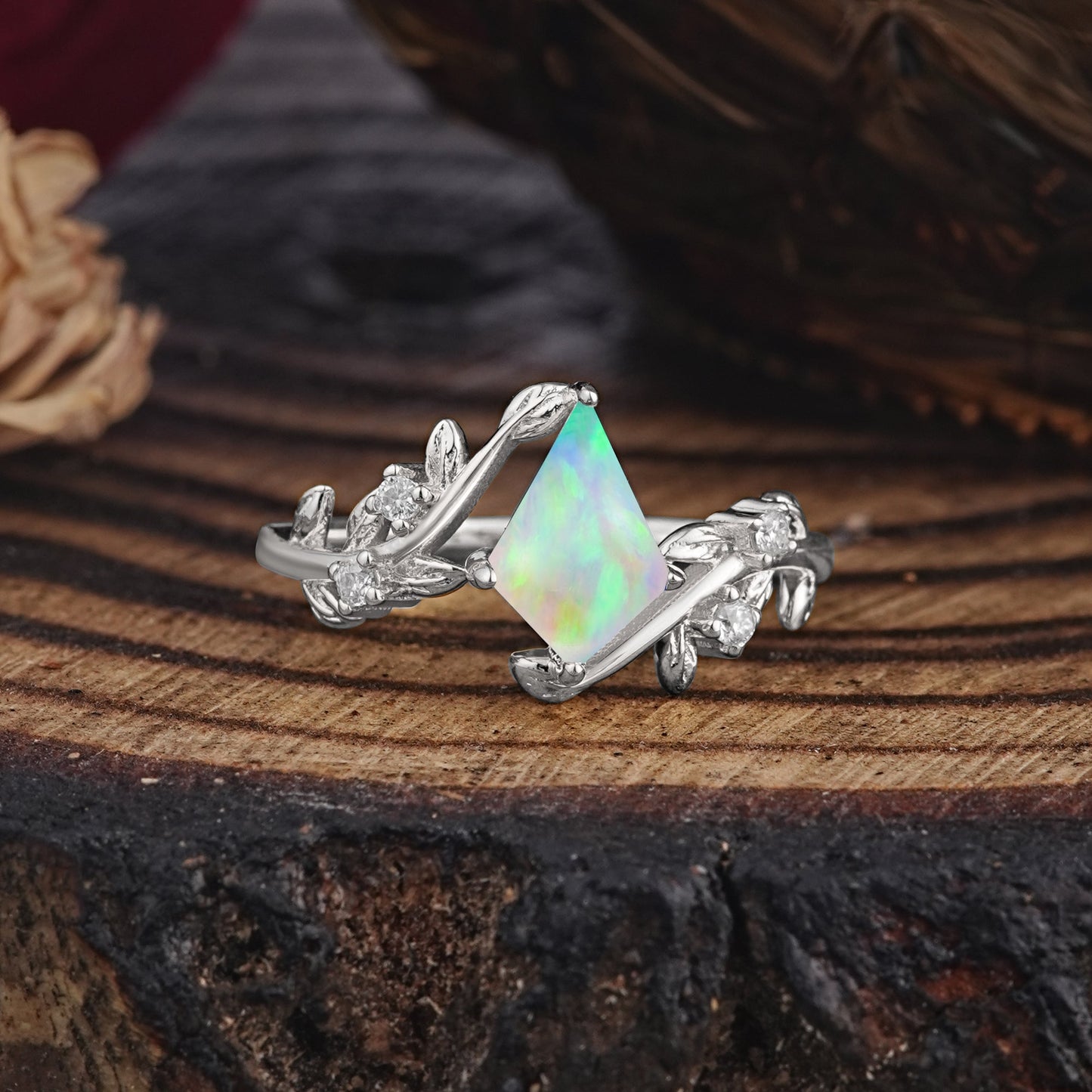 Dazzling Kite Cut Opal Engagement Ring