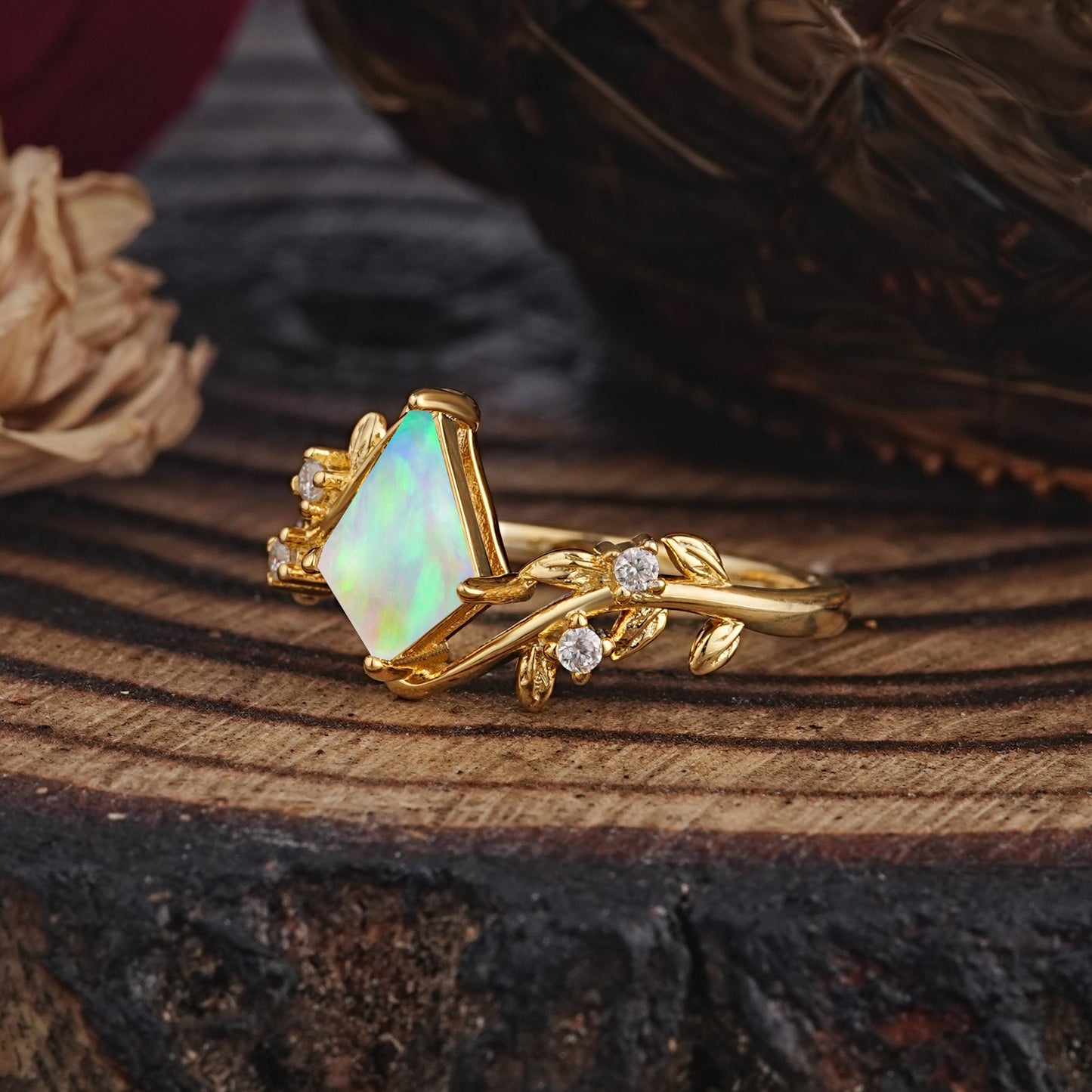 Dazzling Kite Cut Opal Engagement Ring