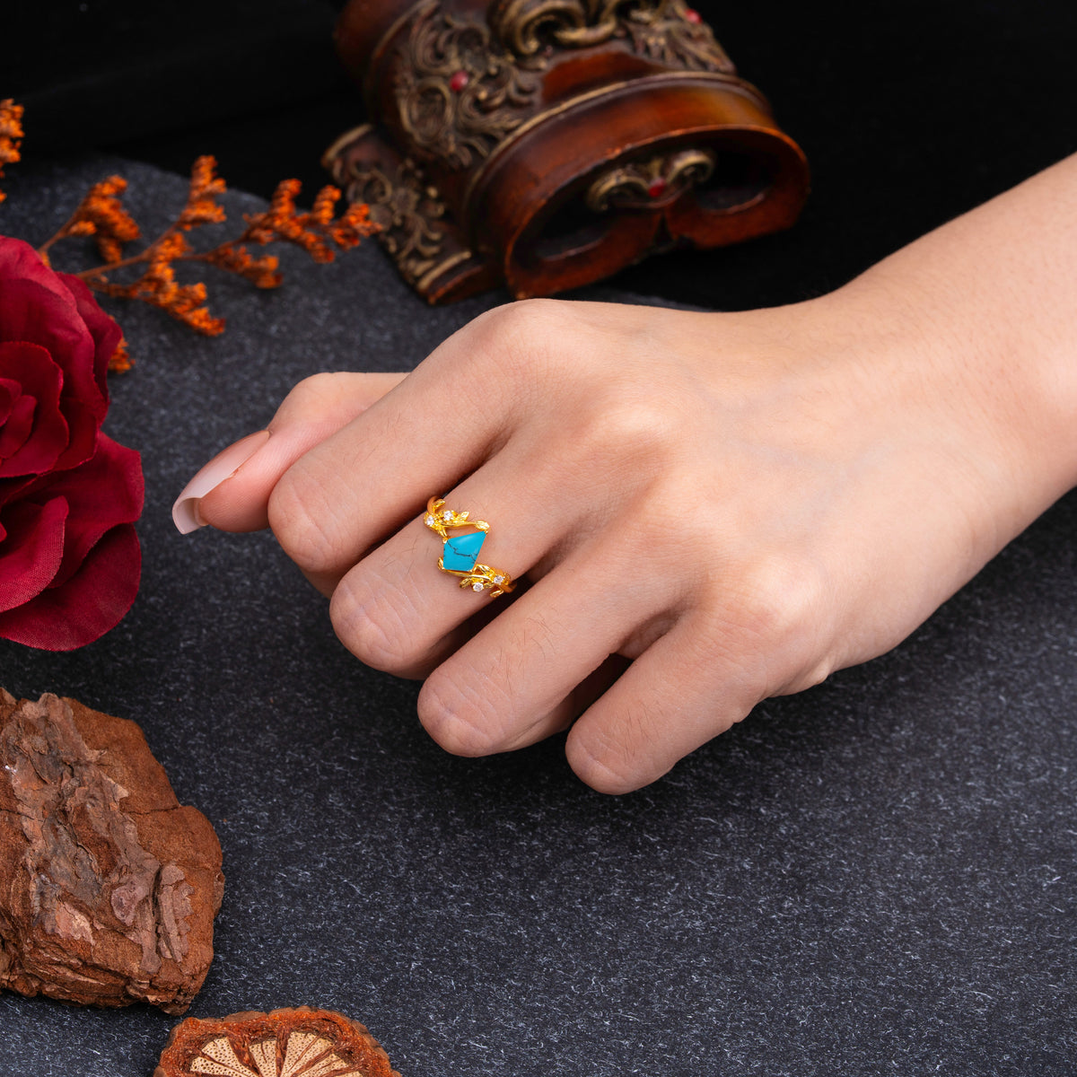 Dazzling Kite Cut Turquoise Engagement Ring