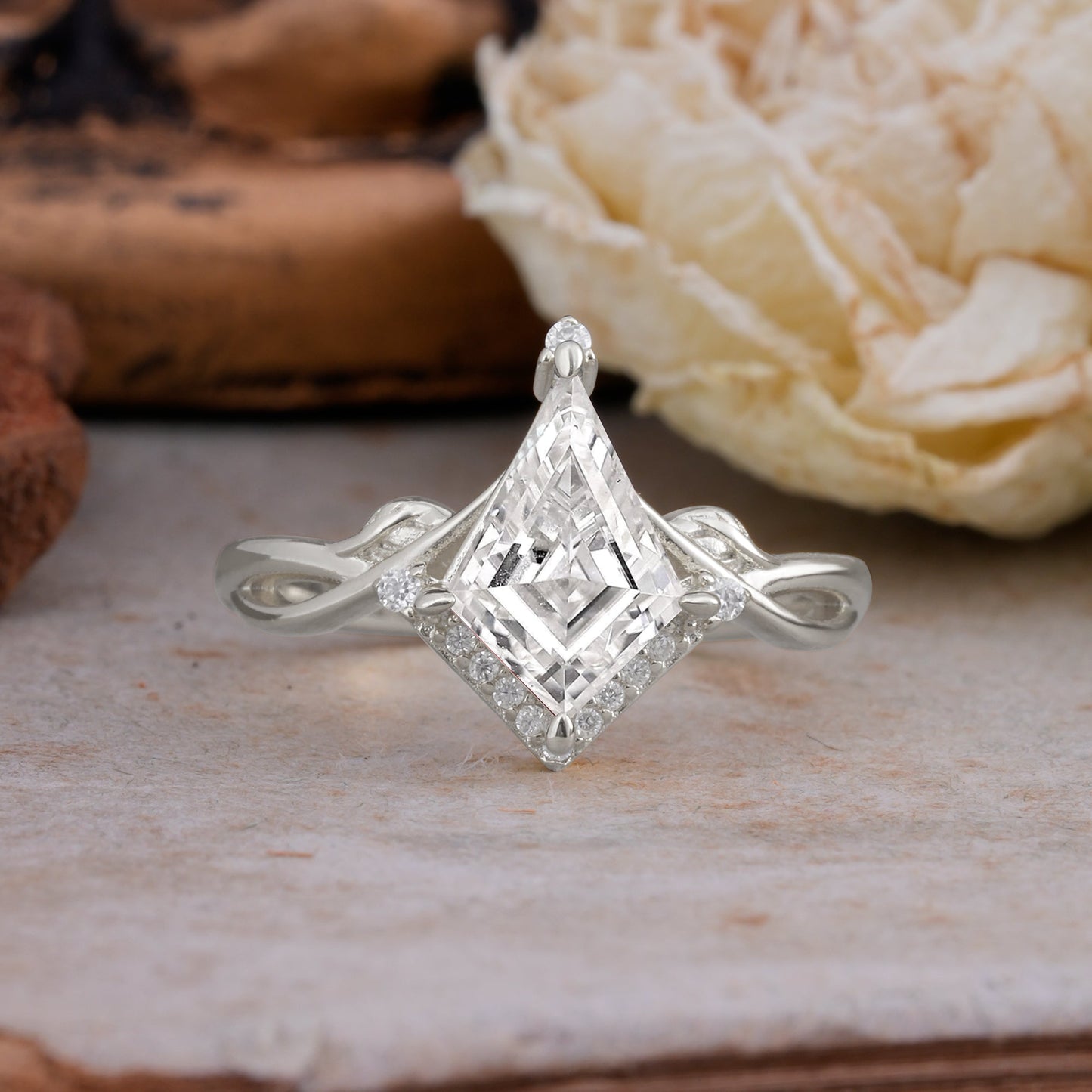 Unique Pear Cut Halo Lab Diamond Engagement Ring Bezel Cluster Ring