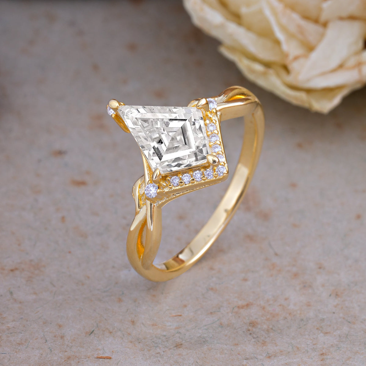 Unique Pear Cut Halo Lab Diamond Engagement Ring Bezel Cluster Ring