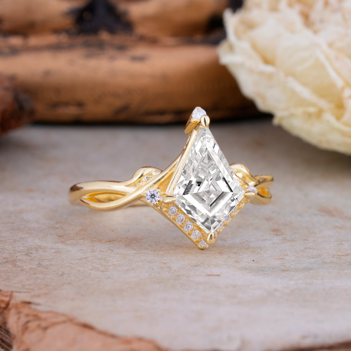 Unique Pear Cut Halo Lab Diamond Engagement Ring Bezel Cluster Ring