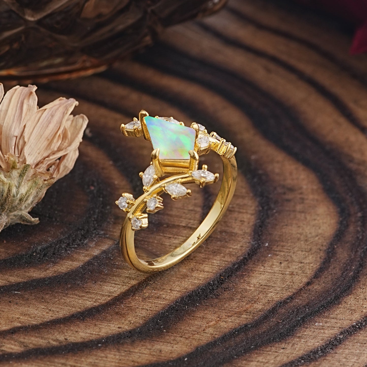 Kite Cut Gold Fire Opal Engagement Ring for Women