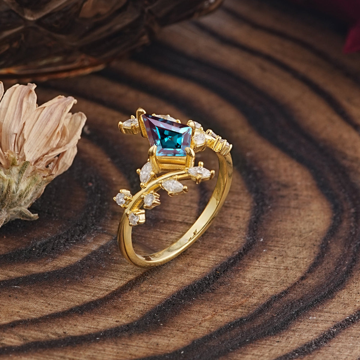 Kite Cut Gold Alexandrite Engagement Ring for Women