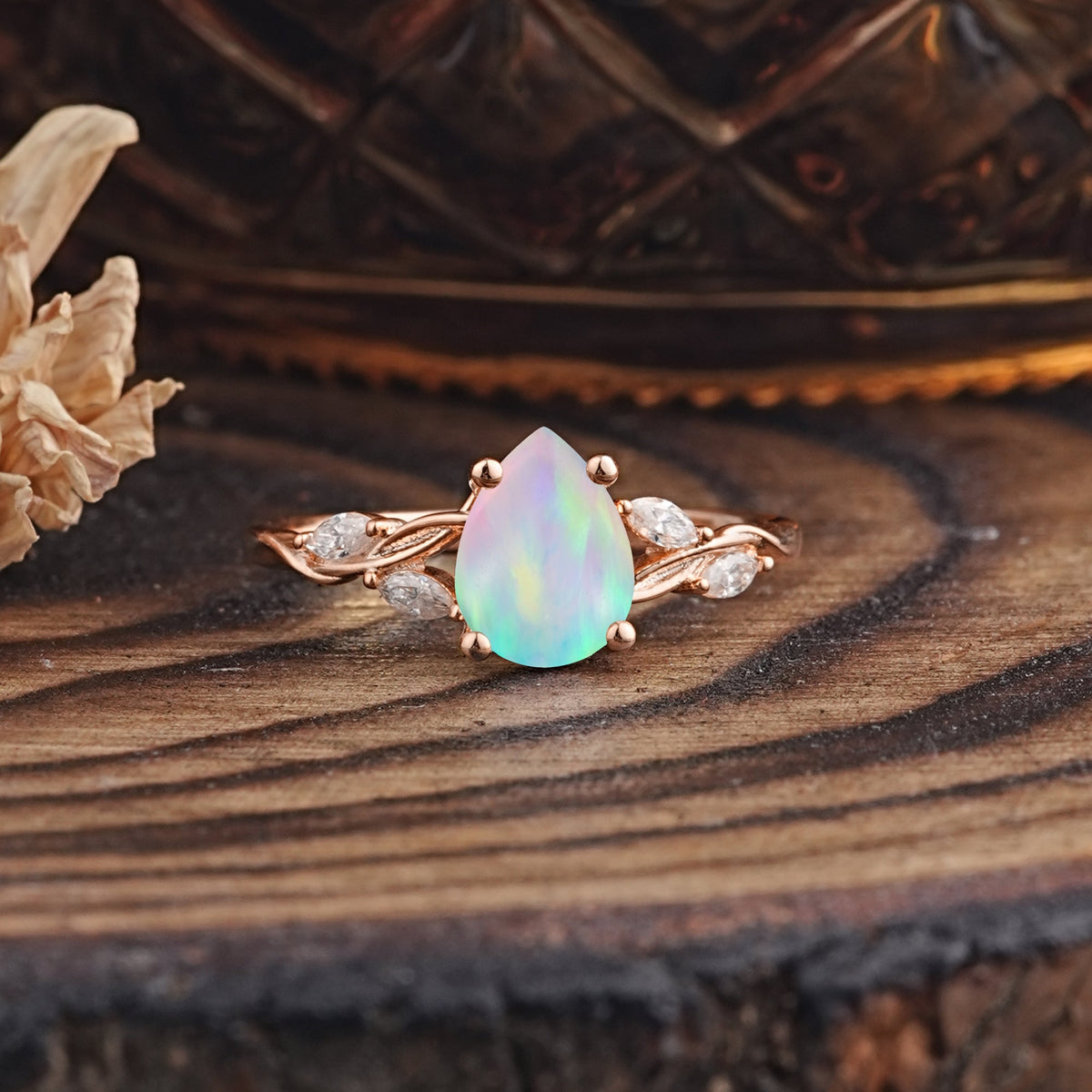Nature-Inspired Pear-Shaped Classic Opal Engagement Ring