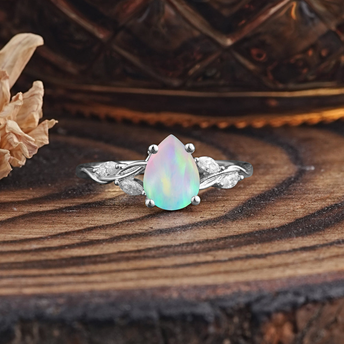 Nature-Inspired Pear-Shaped Classic Opal Engagement Ring