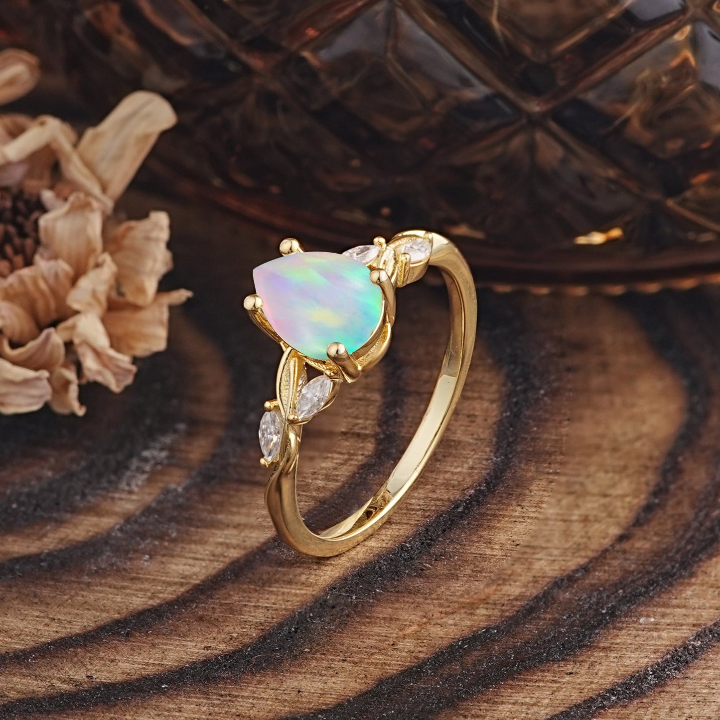 Nature-Inspired Pear-Shaped Classic Opal Engagement Ring