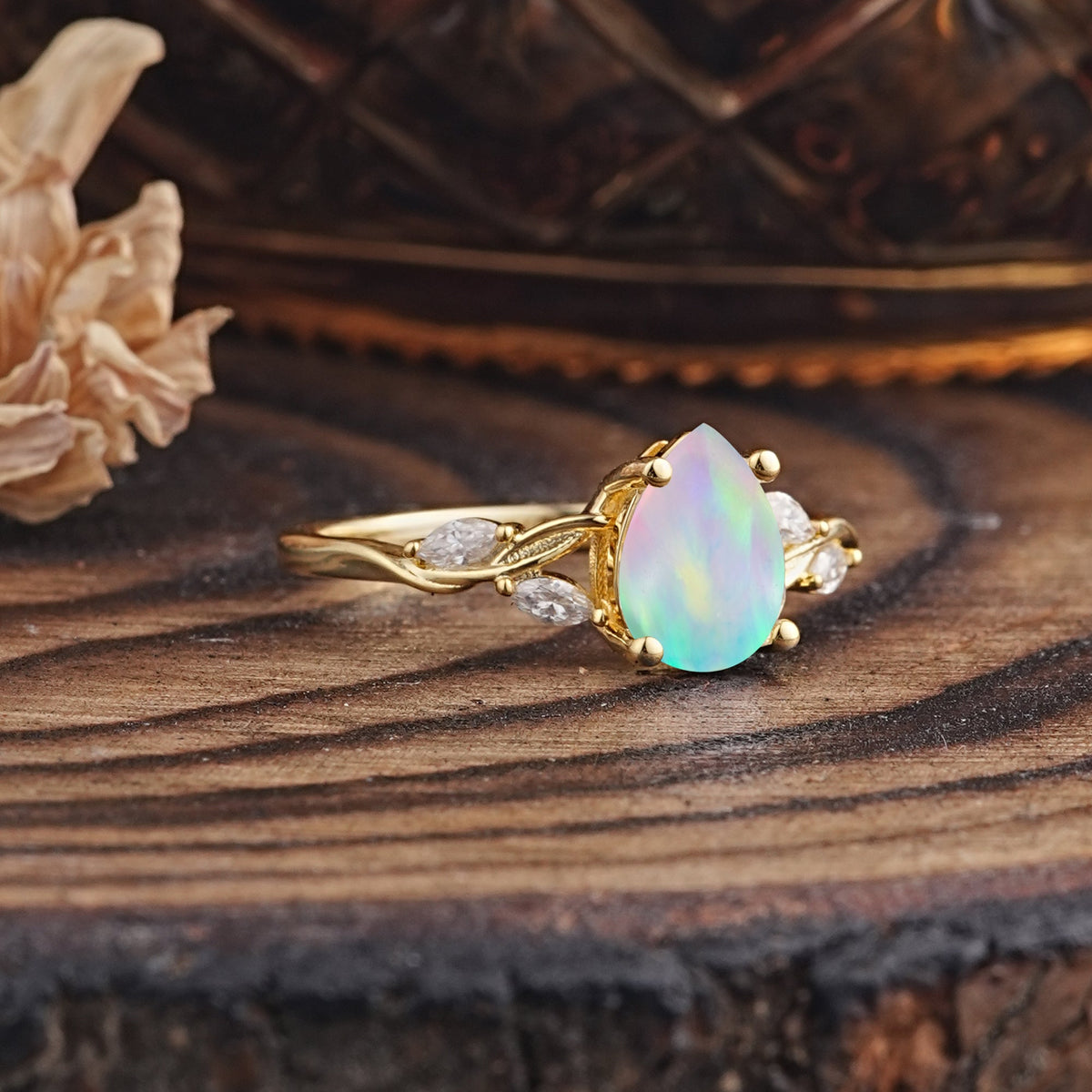 Nature-Inspired Pear-Shaped Classic Opal Engagement Ring