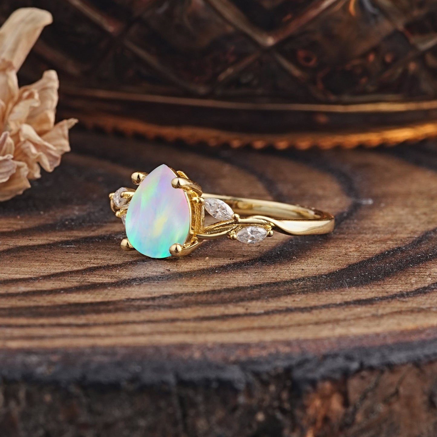 Nature-Inspired Pear-Shaped Classic Opal Engagement Ring