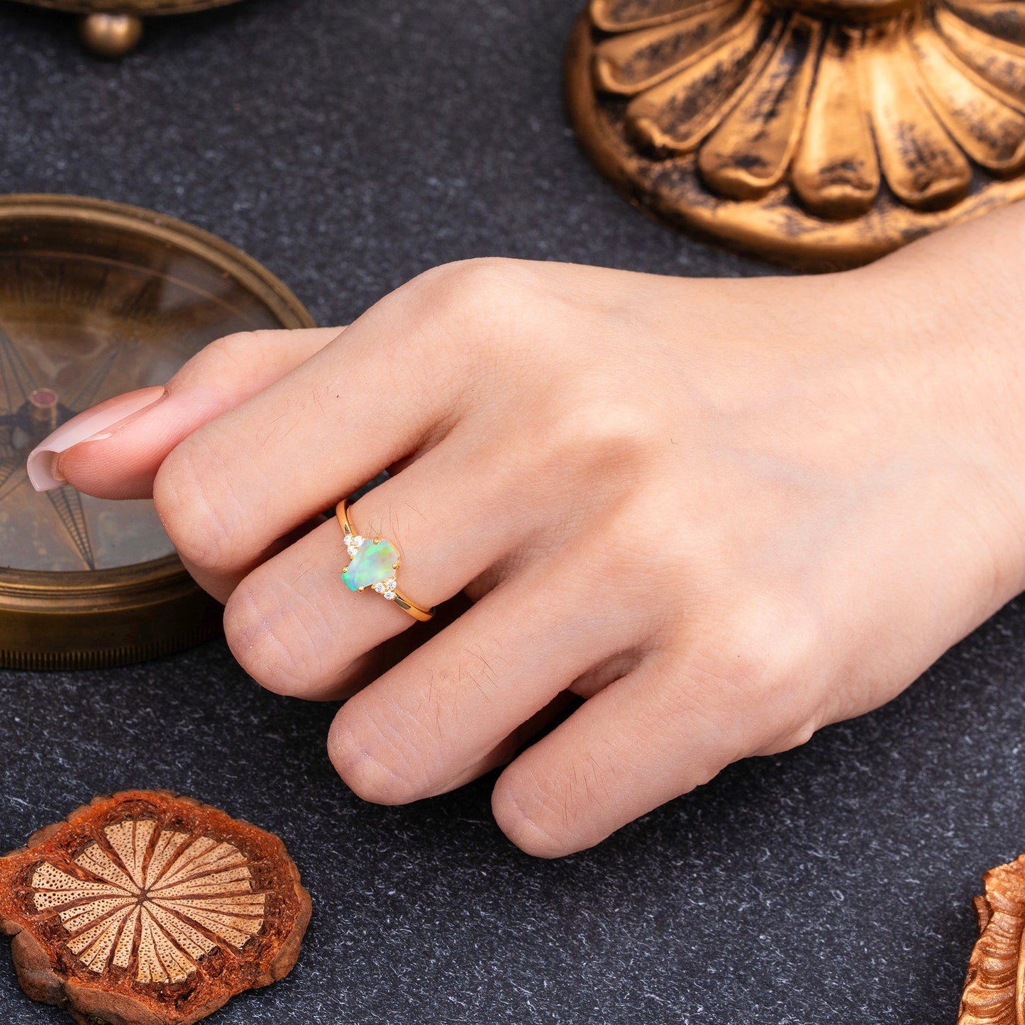 Minimalist 4-Prong Coffin-Cut Opal Engagement Ring