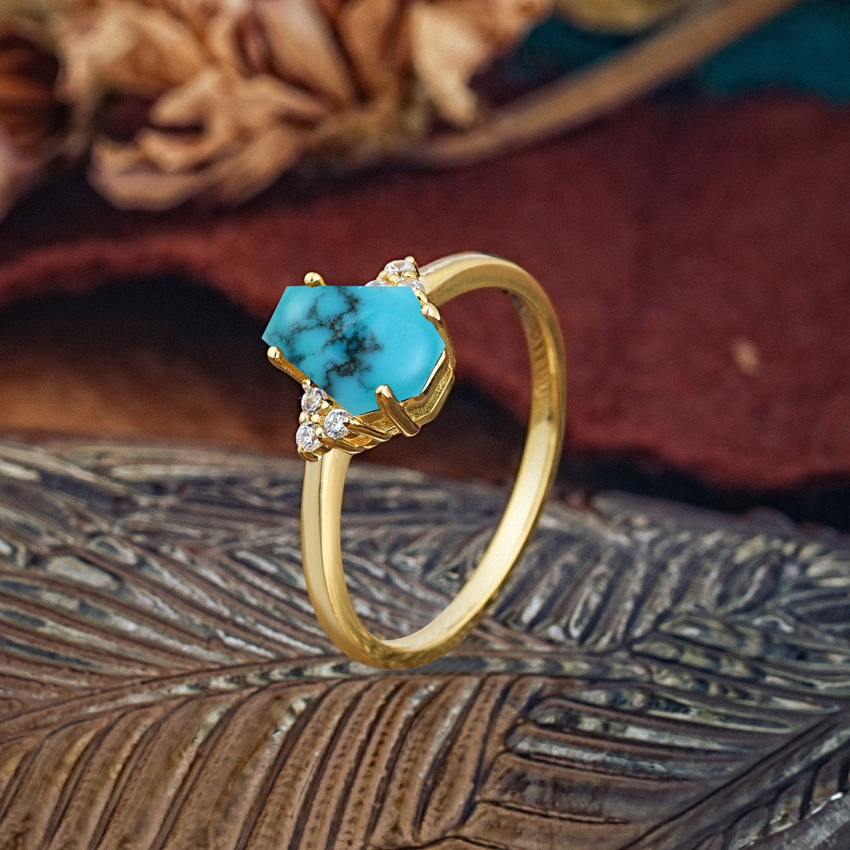 Minimalist 4-Prong Coffin-Cut Turquoise Engagement Ring