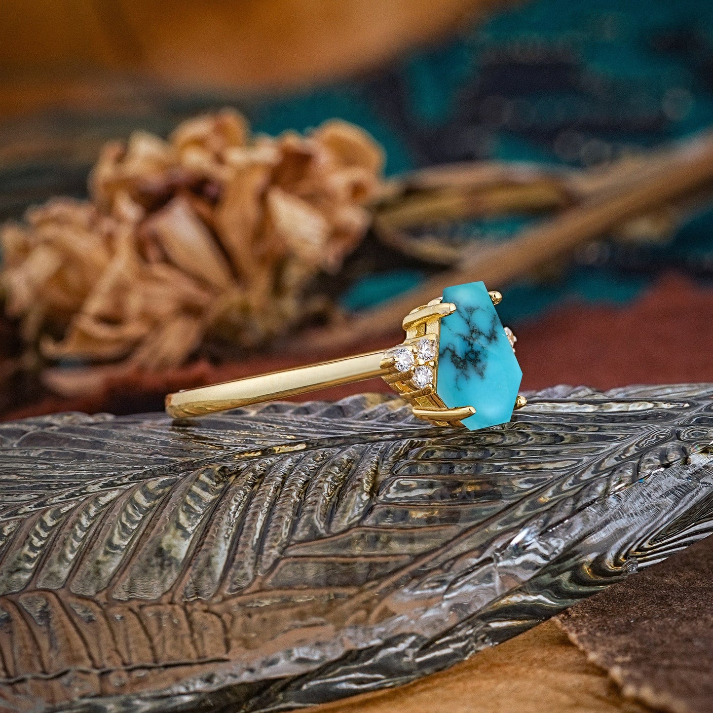 Minimalist 4-Prong Coffin-Cut Turquoise Engagement Ring