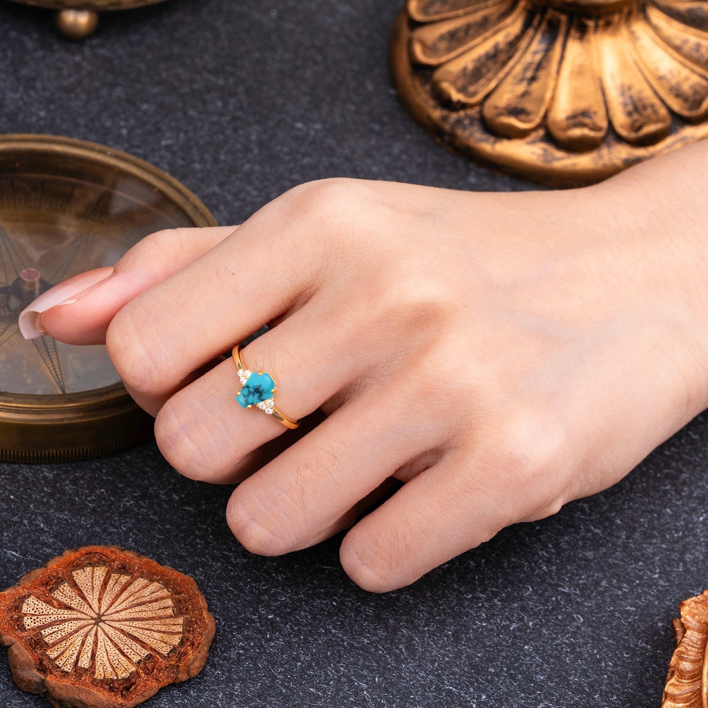 Minimalist 4-Prong Coffin-Cut Turquoise Engagement Ring
