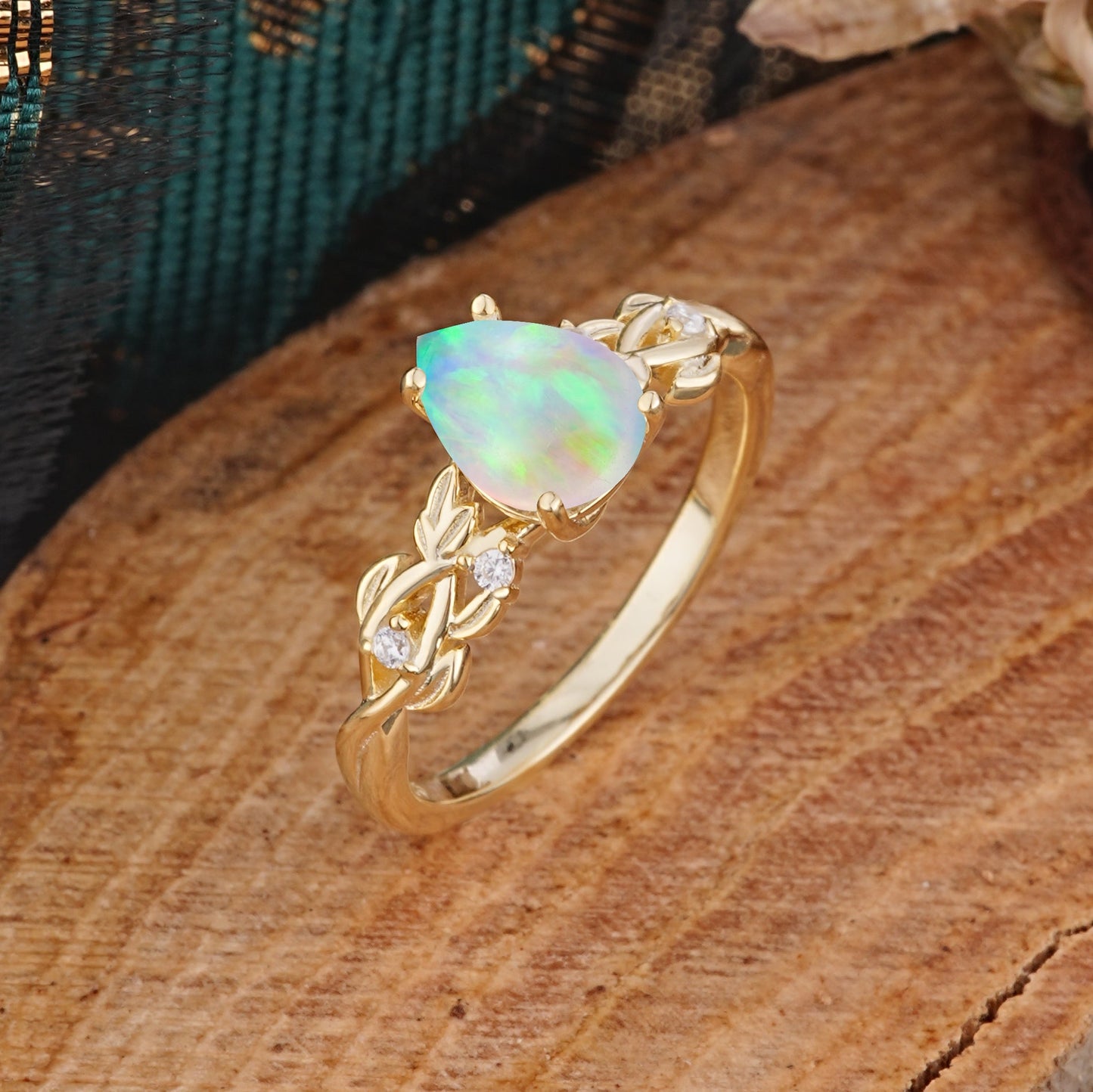 Pear Shape Leaf OpalEngagement Ring – Nature Inspired Vine Engagement Ring for Women