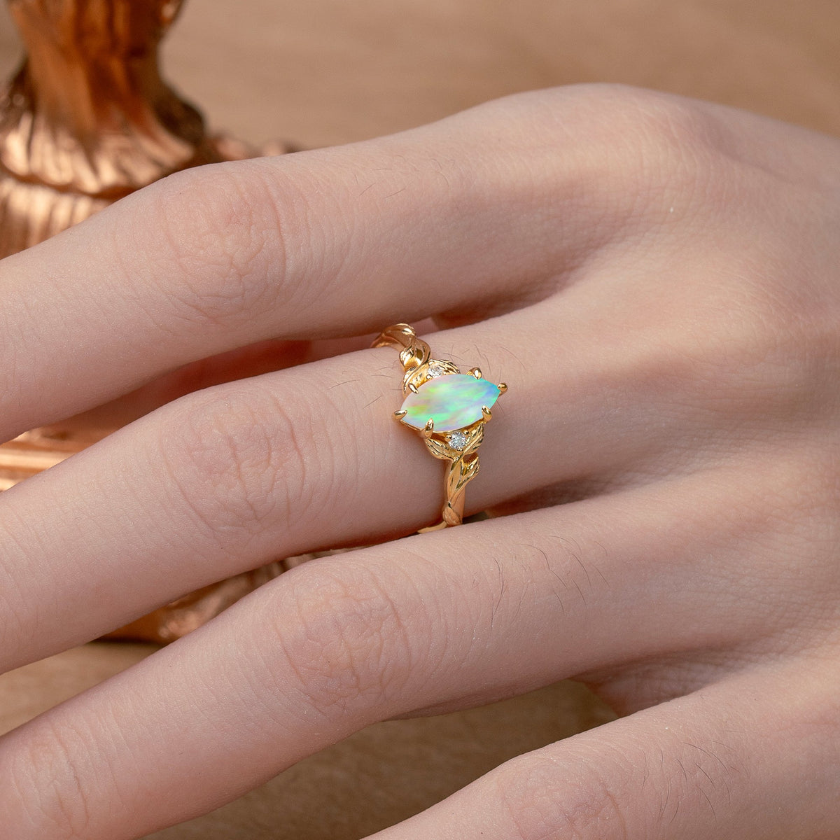 1 Carat Marquise Opal Nature-Inspired Vine Bridal Ring Set