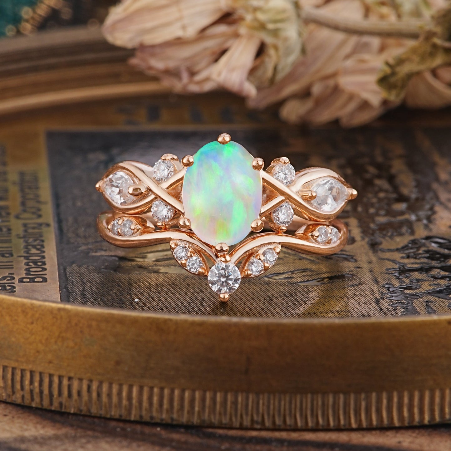 The Sumptuous Oval - Cut Opal Bridal Ring Set