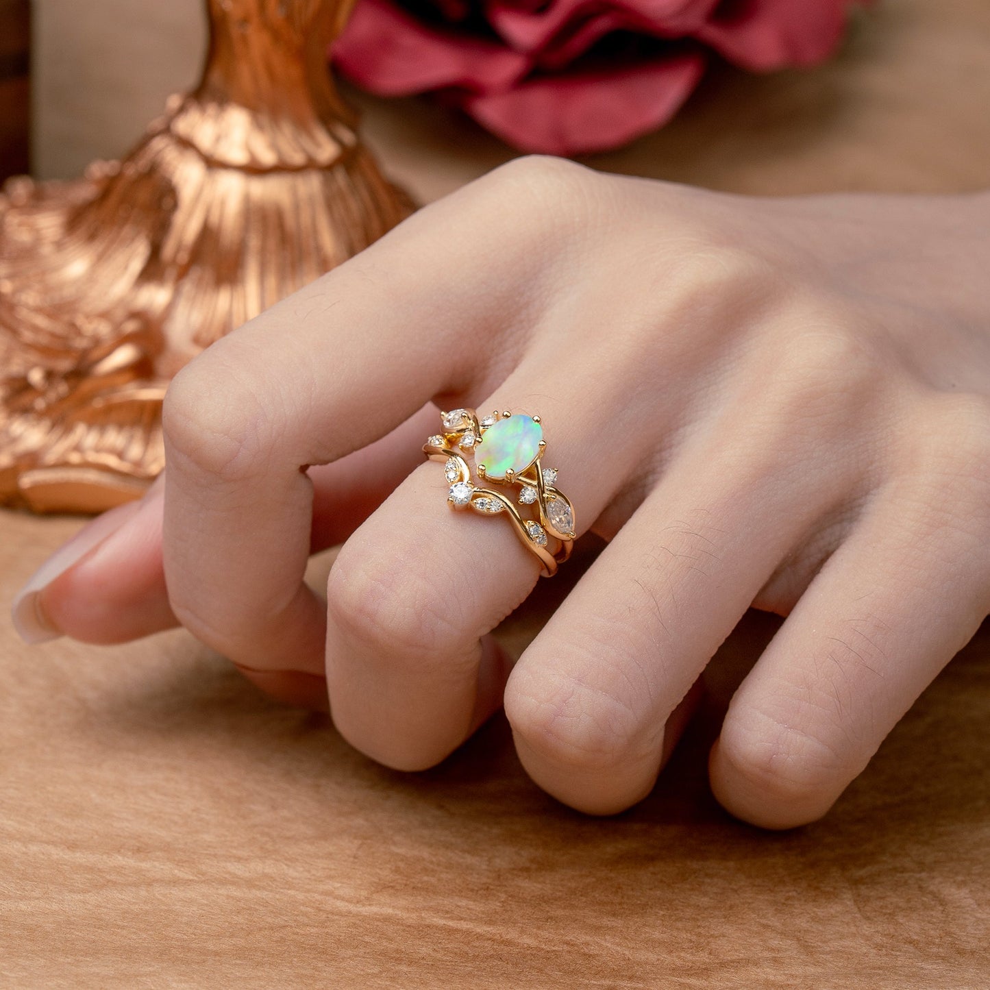 The Sumptuous Oval - Cut Opal Bridal Ring Set