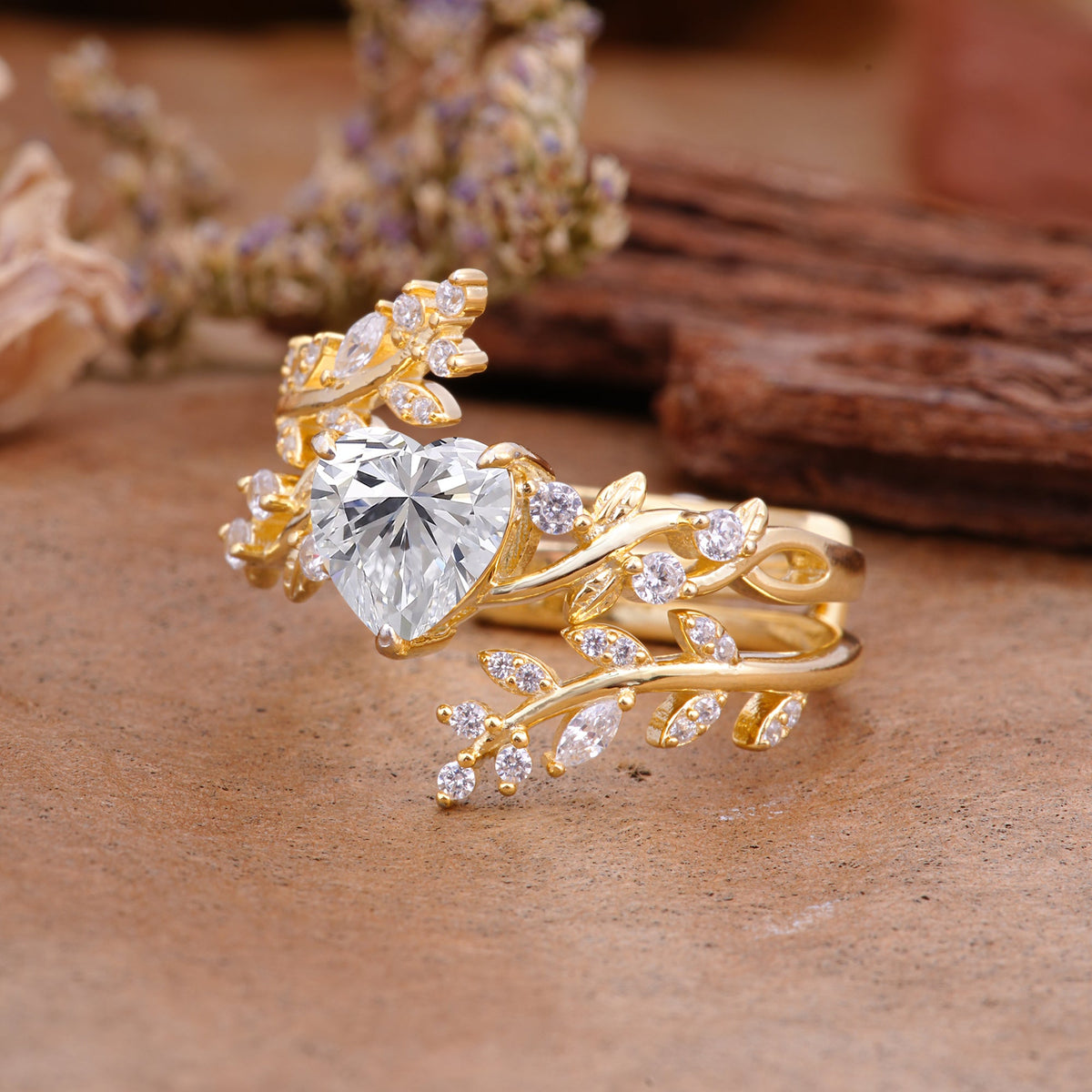 Elegant Heart-Shaped Nature Inspired Lab Diamond Ring – Perfect for Bridal Ring Set