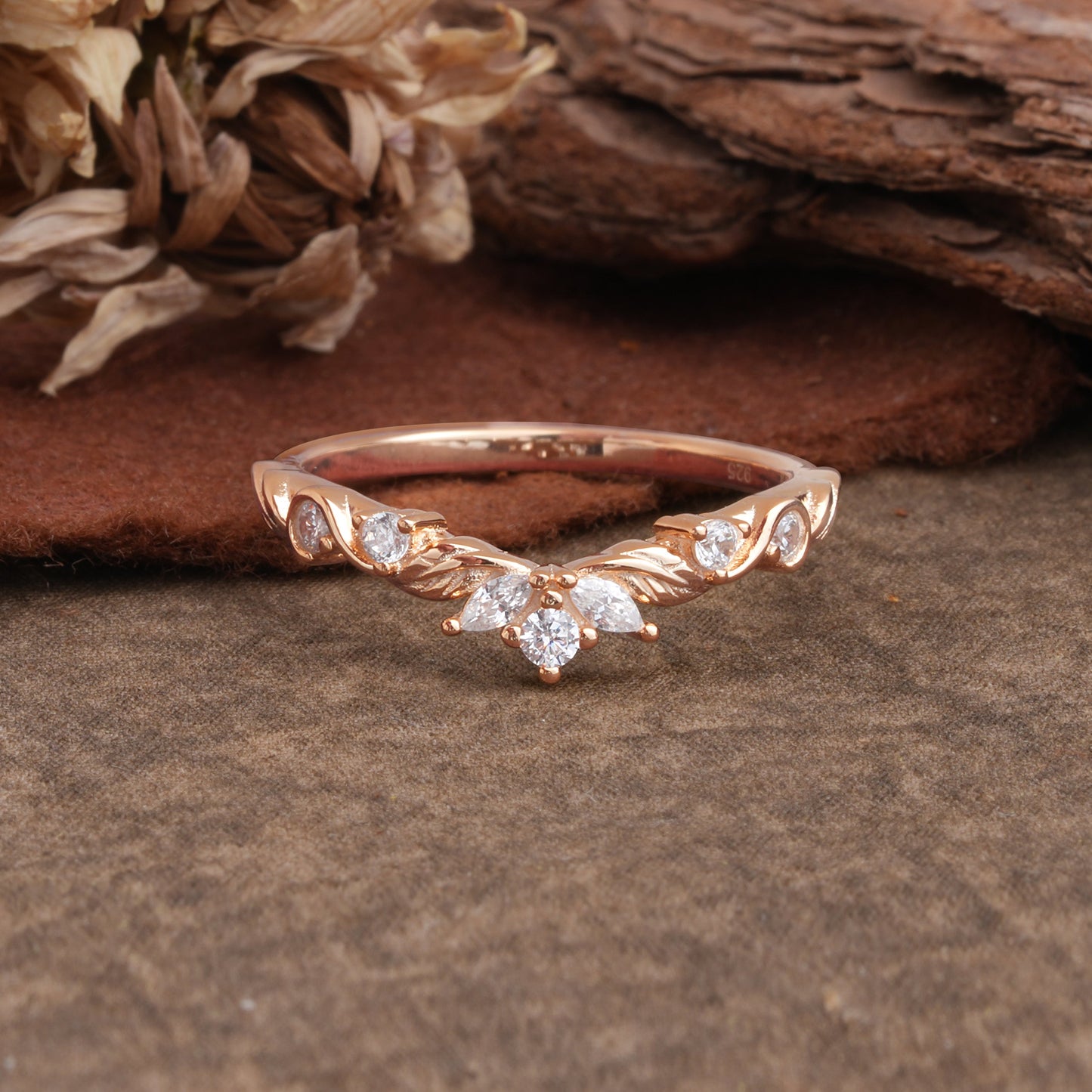 Marquise Cut Tiara Moissanite Curved Wedding Ring