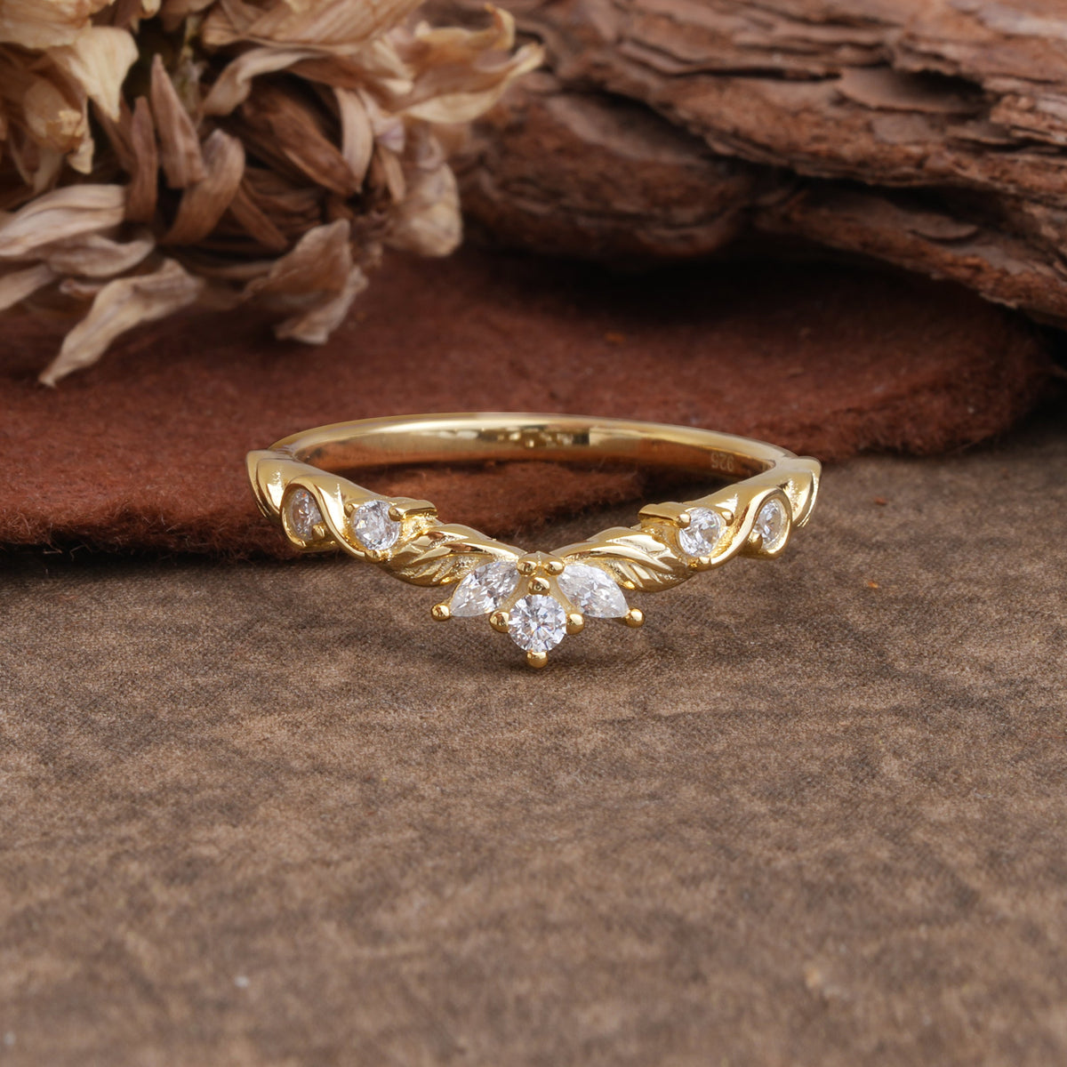Marquise Cut Tiara Moissanite Curved Wedding Ring