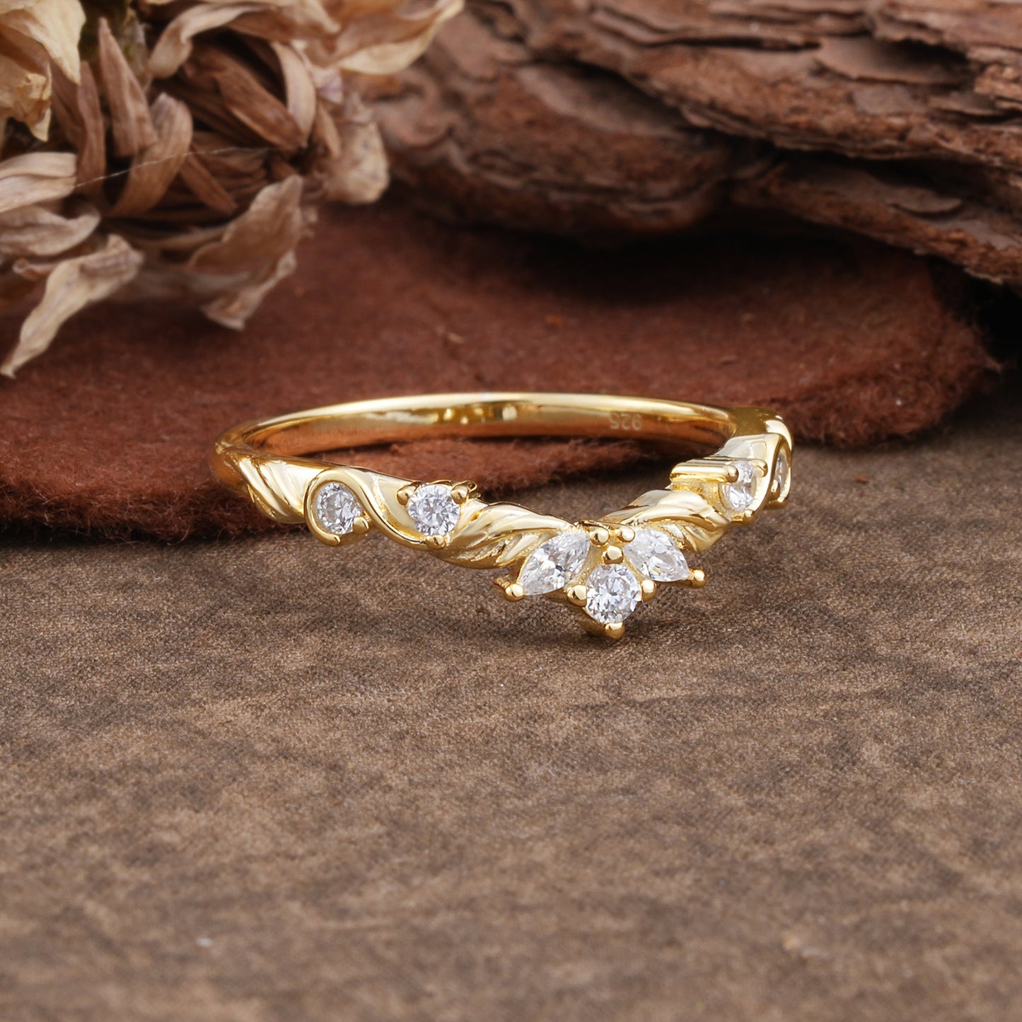 Marquise Cut Tiara Moissanite Curved Wedding Ring
