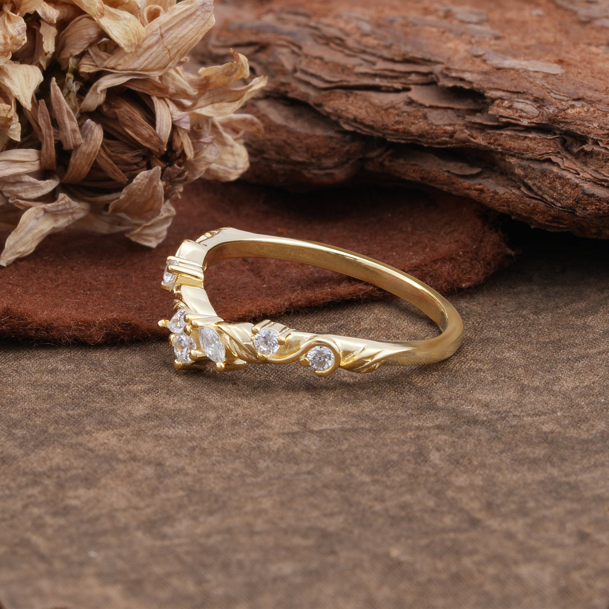 Marquise Cut Tiara Moissanite Curved Wedding Ring