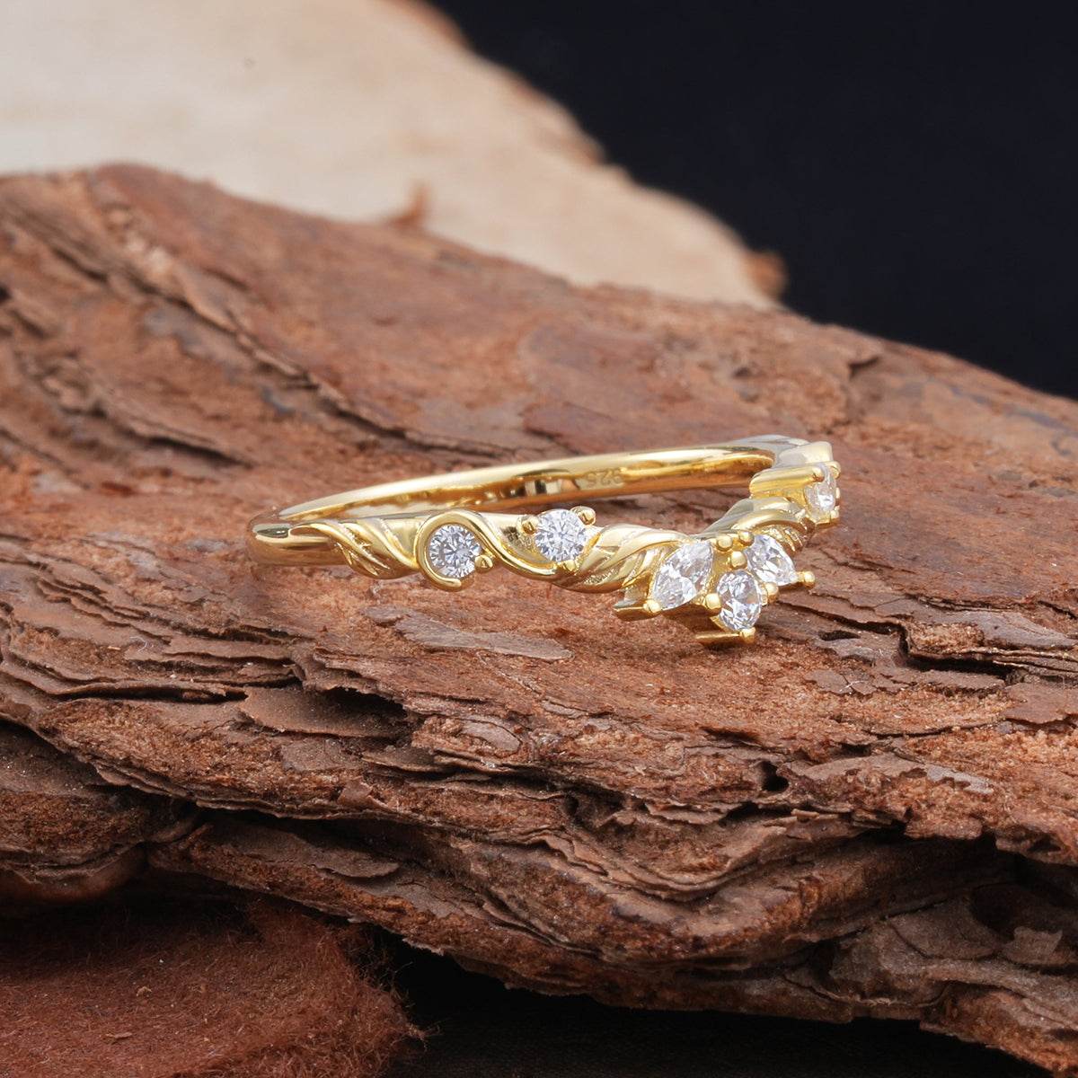 Marquise Cut Tiara Moissanite Curved Wedding Ring