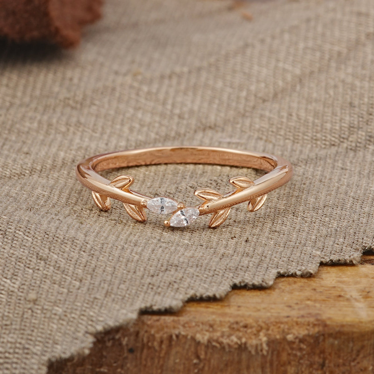 Nature Inspired Marquise Cut Moissanite Curved Wedding Ring